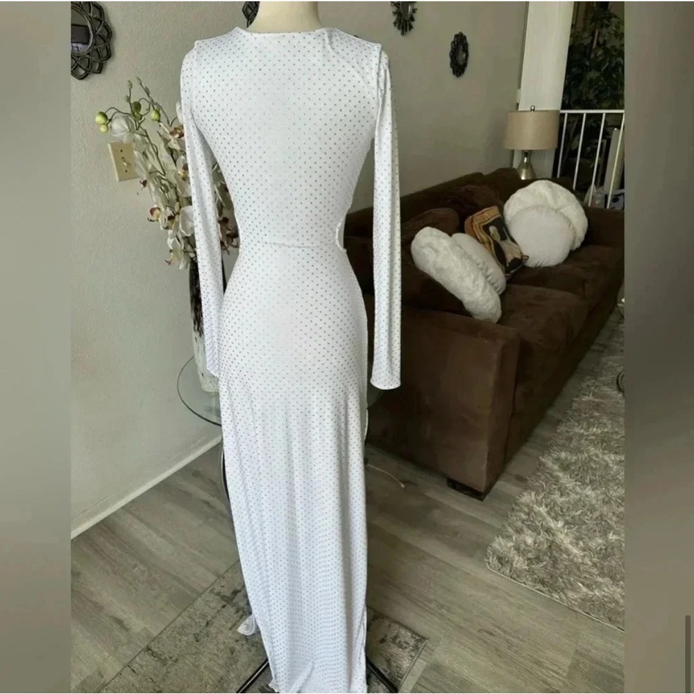 Elegant White Dot rhinestone Maxi Dress mumu the sleek maxi dress